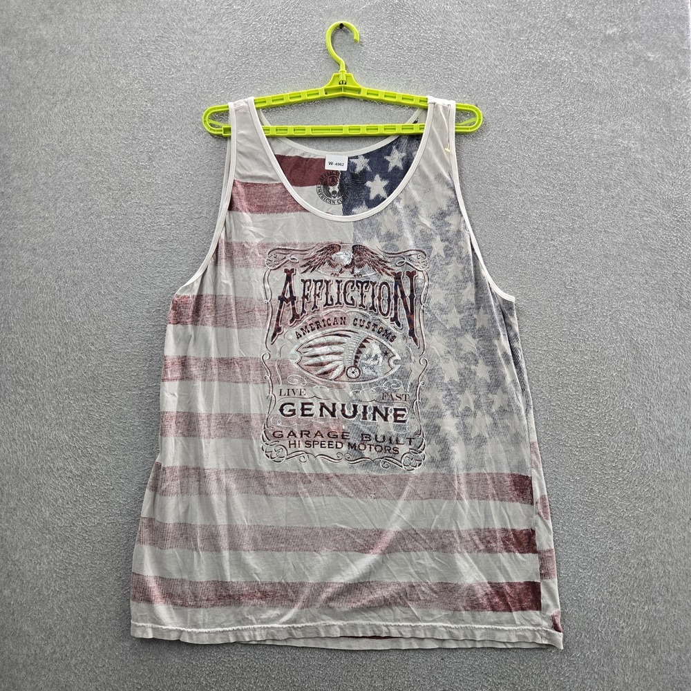 Affliction Men Tank Top 4XL Red Graphic American Flag Patriotic Sleeveless Logo